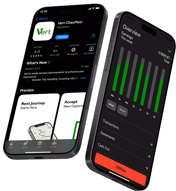Vert Chauffeur app on mobile phones